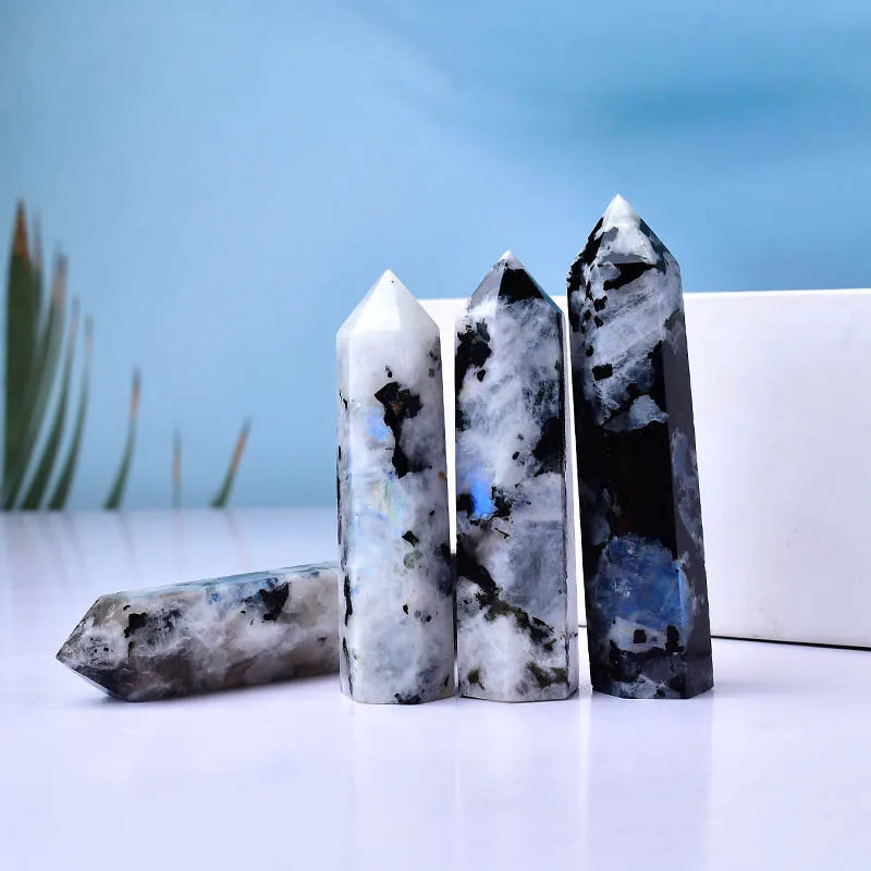 Natural Crystal Moonstone, Polished Crystal Point, Healing Stone, Hexagonal Prisms