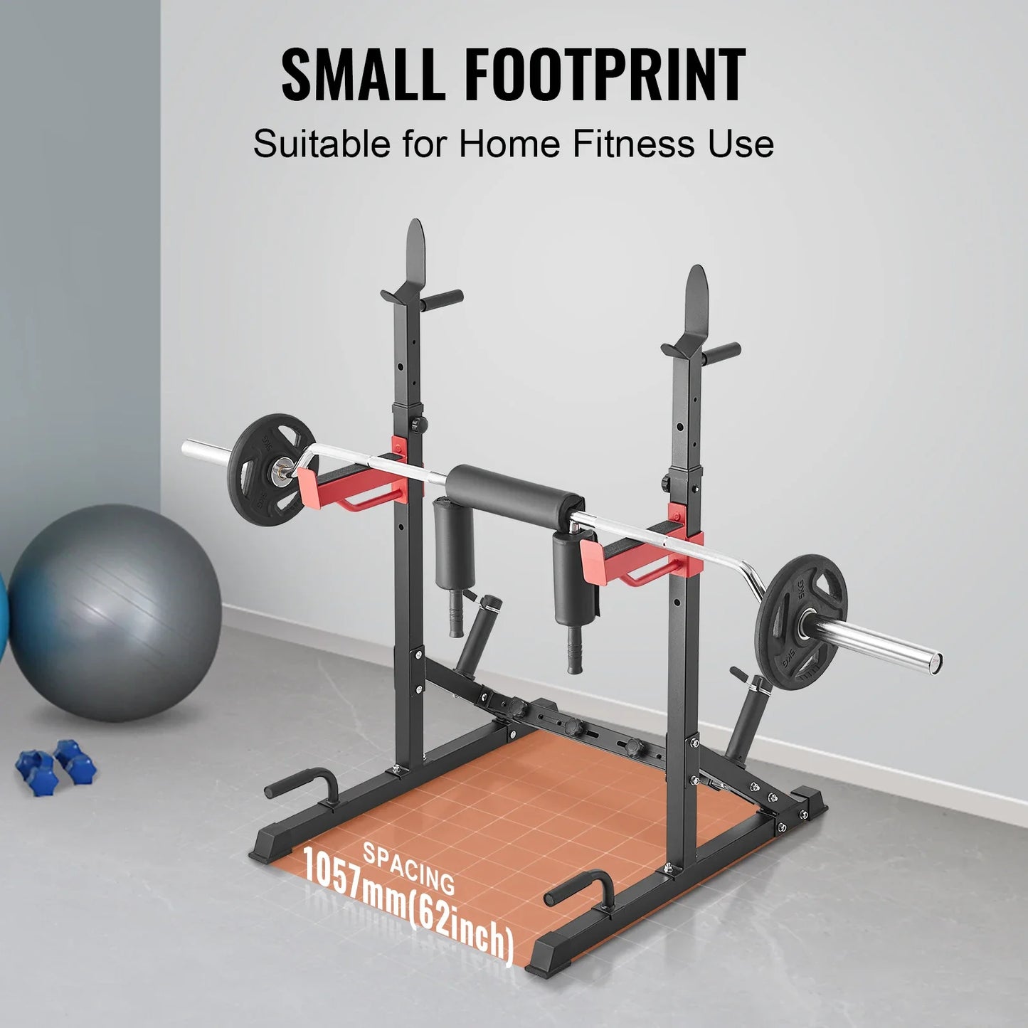 Squat Stand, Multifunctional, Barbell Rack with Hook, Weight Plate Storage, Free Bench Press Stands