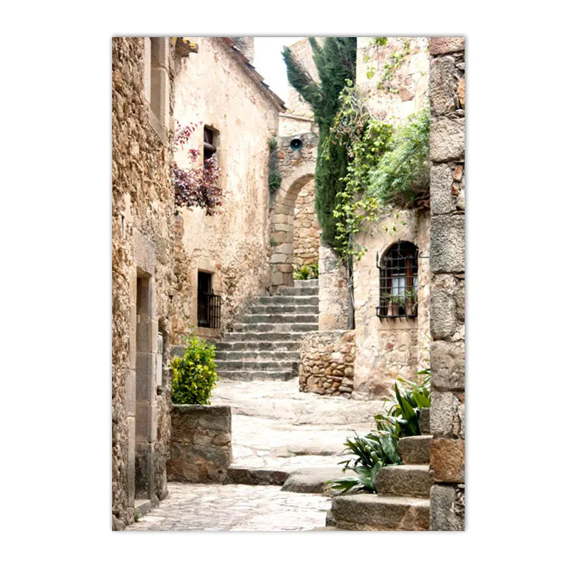 Spanish Italy Puglia Architecture Posters, Canvas Painting, Green Leaves, Indoor Plants, Wall Art Print Pictures