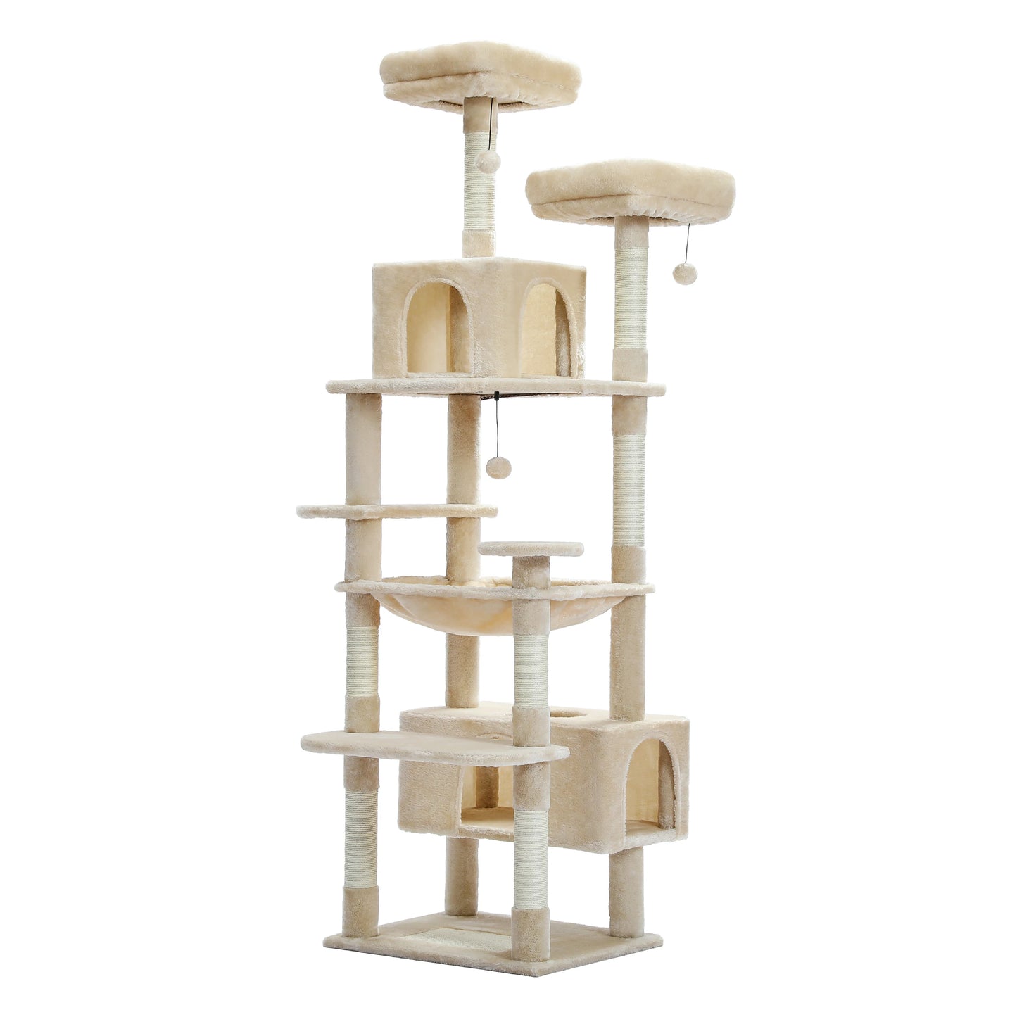 Tall Cat Tower for Indoor Cats, Multi-Level Plush Condo with Scratching Posts, Perches, Caves