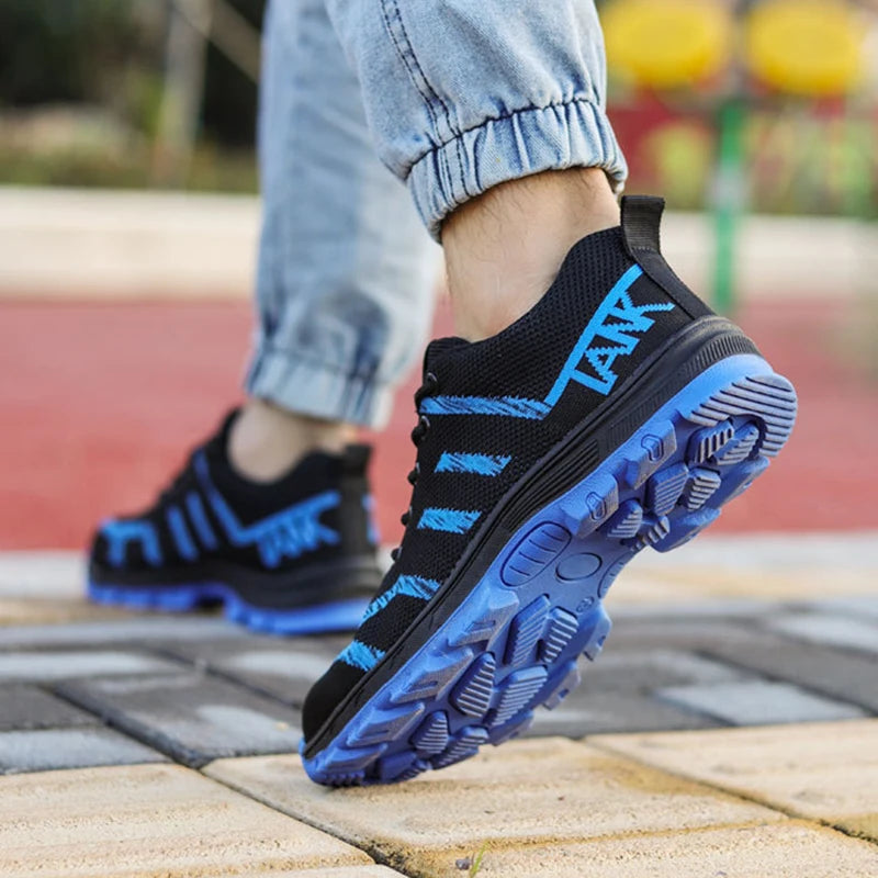 Men's Knit Safety Shoes, Solid Soles, Breathable, Steel Toe, Anti-smash, Puncture-Proof Protective Shoes