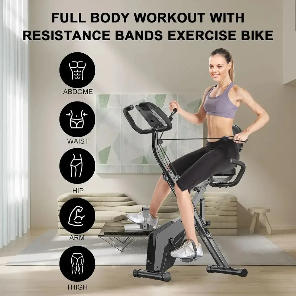 Foldable Exercise Bike, 8 Resistance Levels, Indoor, Heart Rate Sensors, LCD Display, Home Fitness Training