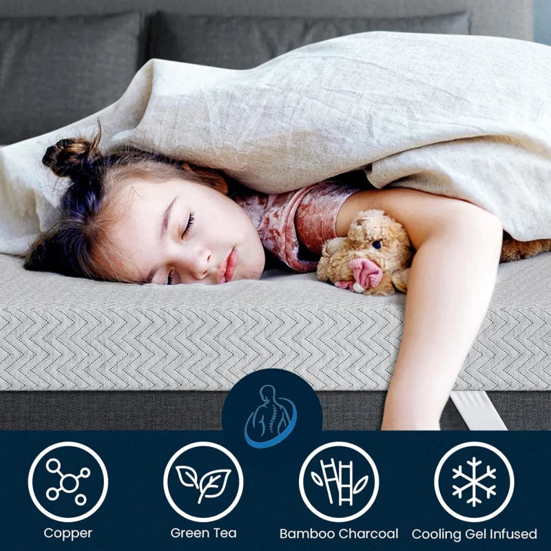 Mattress Topper 3 Inch King Size - Extra Firm Memory Foam Bed Topper for Pain Relief - Copper Gel Bamboo Charcoal Green