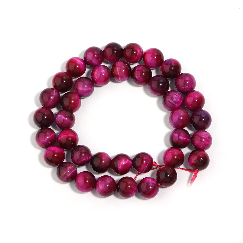 Natural Stone, Hot Pink Tiger Eye Beads, Round Spacer Beads For Jewelry Making