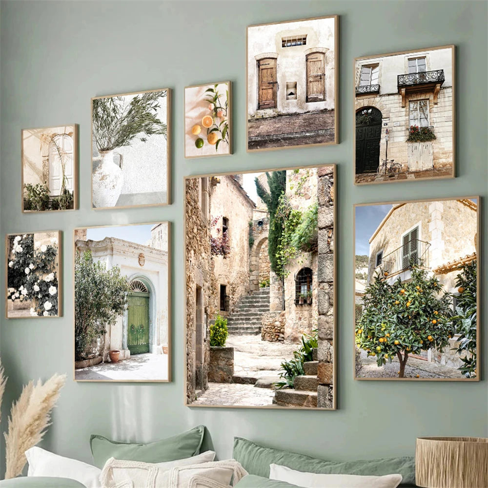 Spanish Italy Puglia Architecture Posters, Canvas Painting, Green Leaves, Indoor Plants, Wall Art Print Pictures