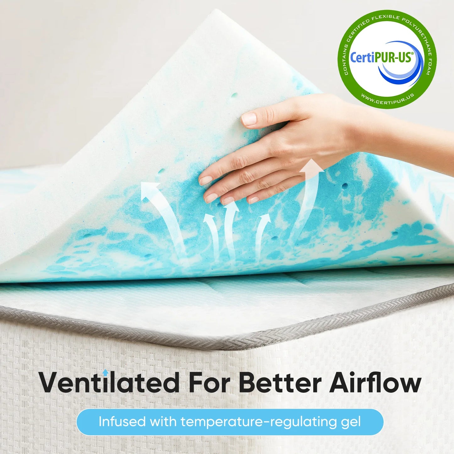 2-3 Inch Gel Memory Foam Mattress Topper, Cooling, Soft, Breathable