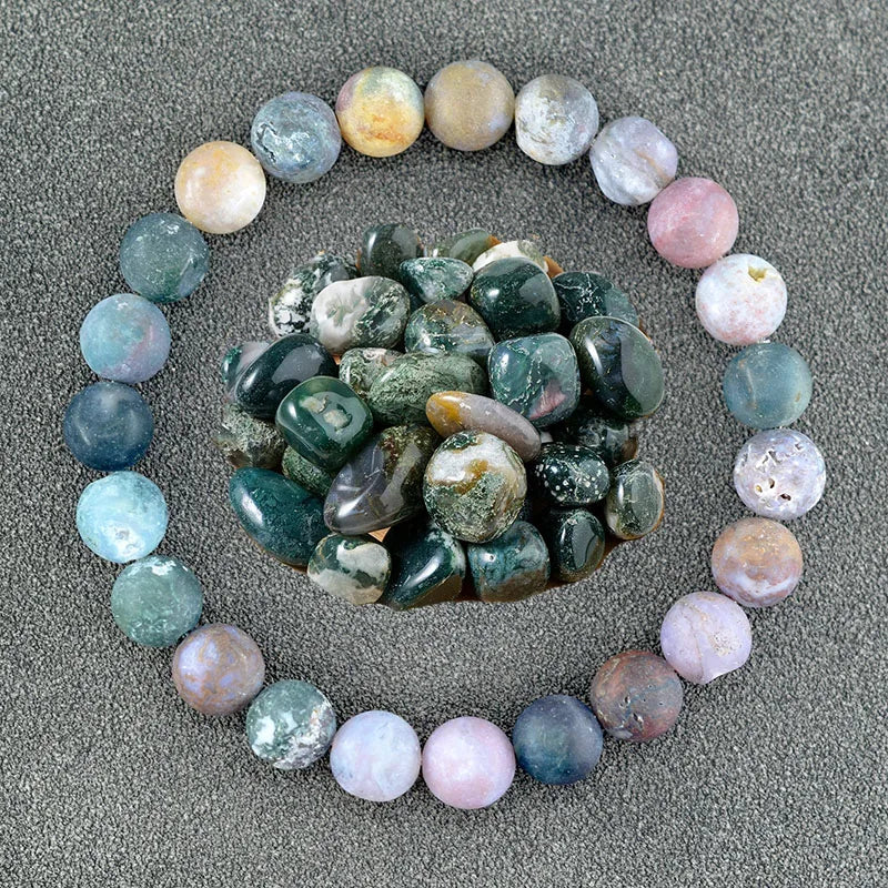 Handmade Real Natural African Stone Beads, Yoga Mala Jewelry, Green Moss Agates Beaded Bracelet