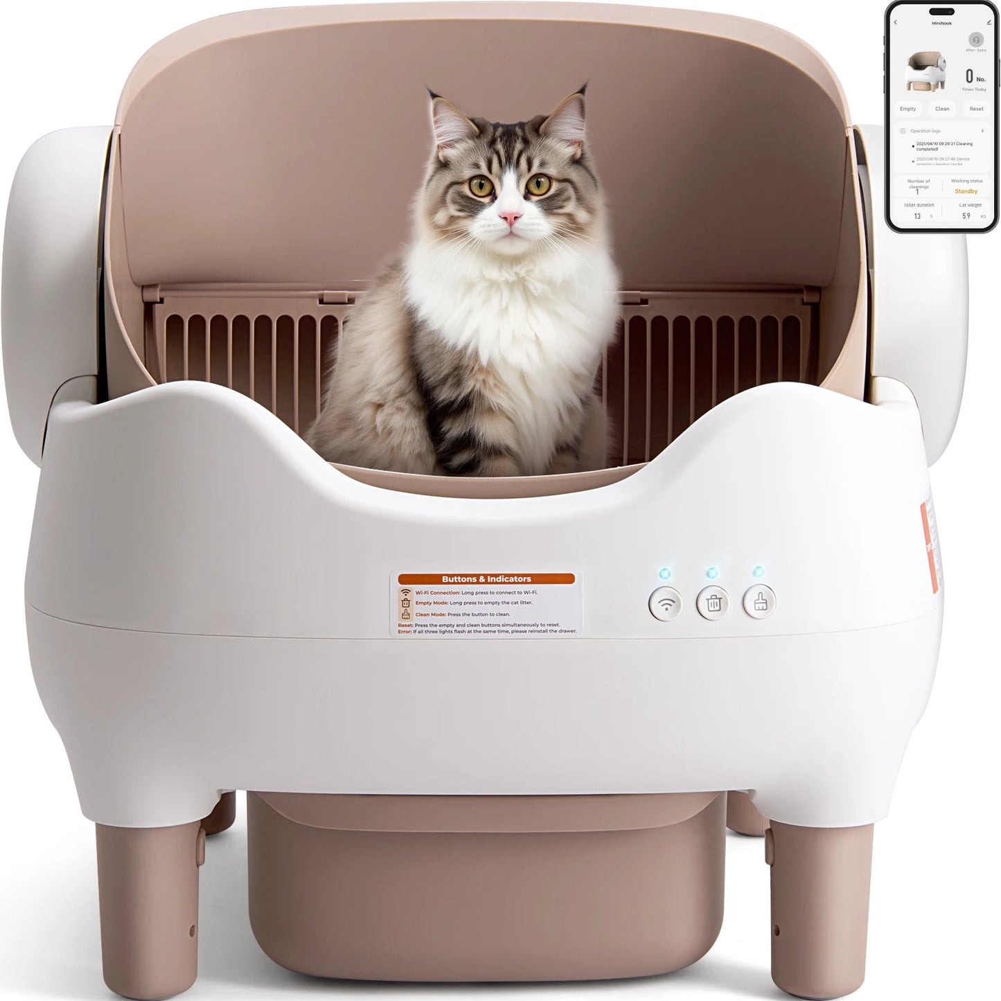 Open-Top Self Cleaning Litter Box, Automatic, APP Control, Odor-Free Large Waste Bin