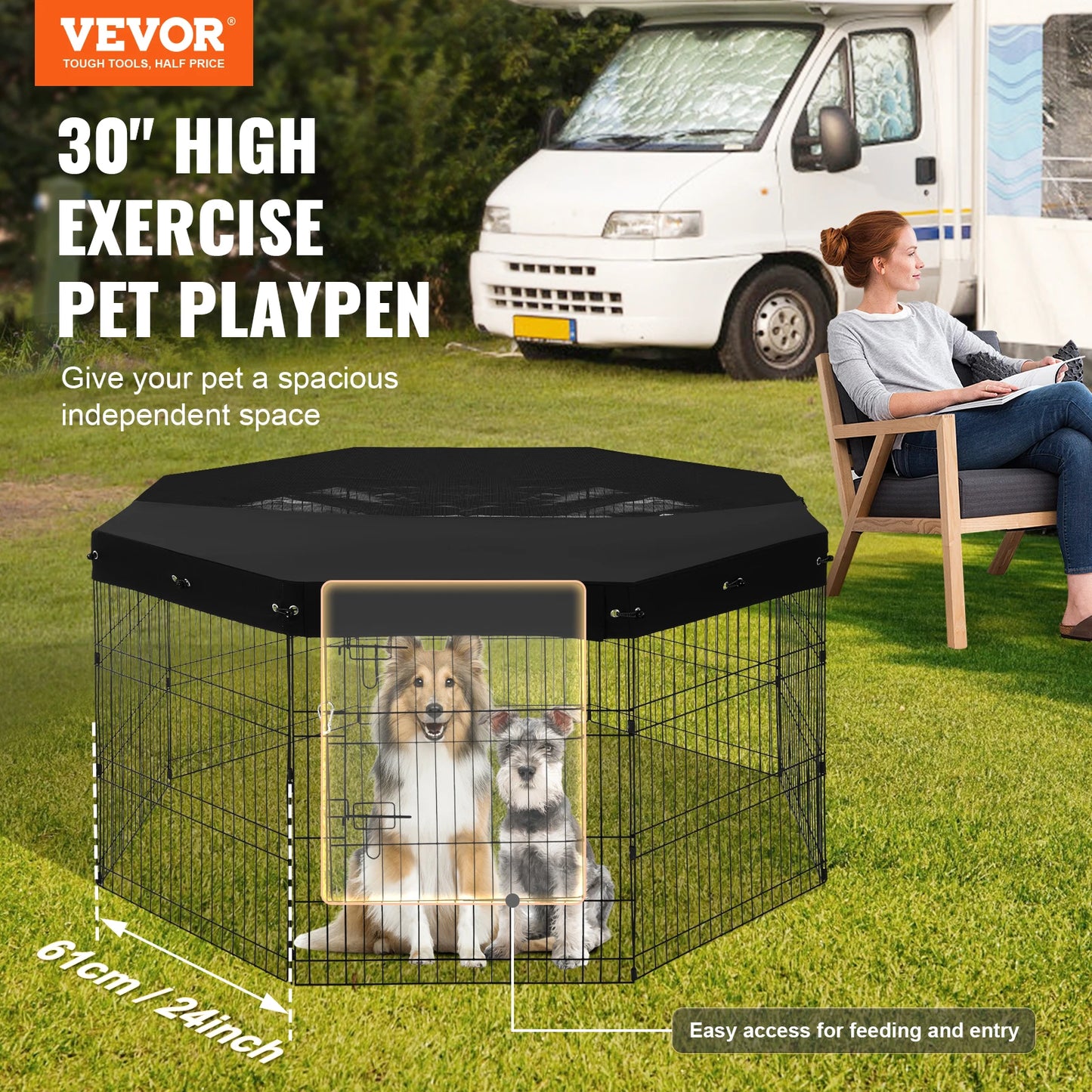 VEVOR Foldable Metal Pet Exercise Pen, Fabric Top Cover