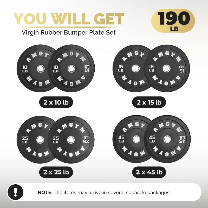Free Weights, Steel Bumper Plates, Rubber Coated, 2 Inch Barbell Sets, Strength Training & Weight Lifting