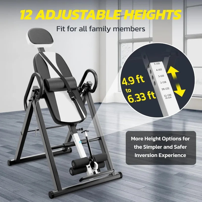 Heavy Duty Gravity Inversion Table, 300 lbs Capacity, Adjustable, Protective Belt
