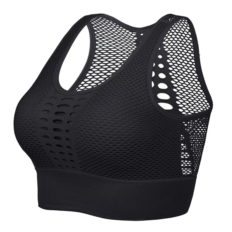 Seamless, Breathable, Active, Mesh Sports Bra, Push-Up, Fitness, Yoga, Running