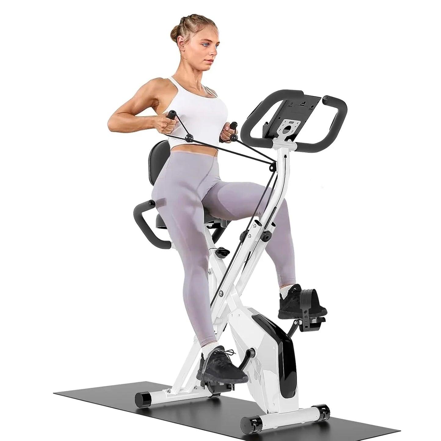 Foldable Exercise Bike, 8 Resistance Levels, Indoor, Heart Rate Sensors, LCD Display, Home Fitness Training