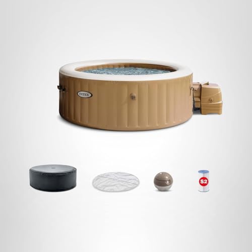 INTEX 28425EH PureSpa Bubble Massage Spa Set Outdoor Inflatable Portable Hot Tub, Includes Energy Efficient Spa Cover, Saltwater System Ready, 4 Person, 77in x 28in