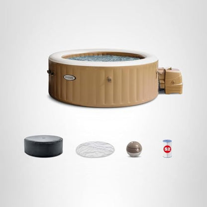 INTEX 28425EH PureSpa Bubble Massage Spa Set Outdoor Inflatable Portable Hot Tub, Includes Energy Efficient Spa Cover, Saltwater System Ready, 4 Person, 77in x 28in