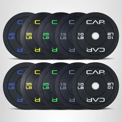CAP Barbell 260 LB Economy Olympic Bumper Plate Set with Color Logo | Black