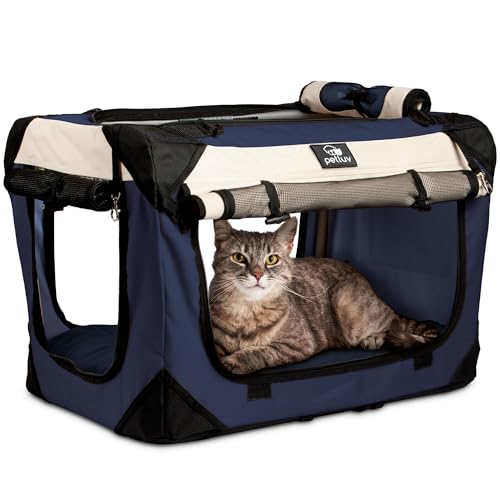 PetLuv Cat & Dog Pet Carrier, Soft-Sided, Large 24"x16"x16", Fits Large Cat, 2 Cats, or Medium Dog Comfortably, Great for Travel & Vet Visits, Privacy Windows, Removable Bed, Locking Zippers, Foldable