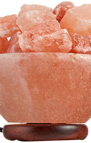 Spantik Himalayan Salt Lamp Bowl with Natural Crystal Chunks, Dimmer Cord and Classic Wood Base Premium Quality Authentic from Pakistan