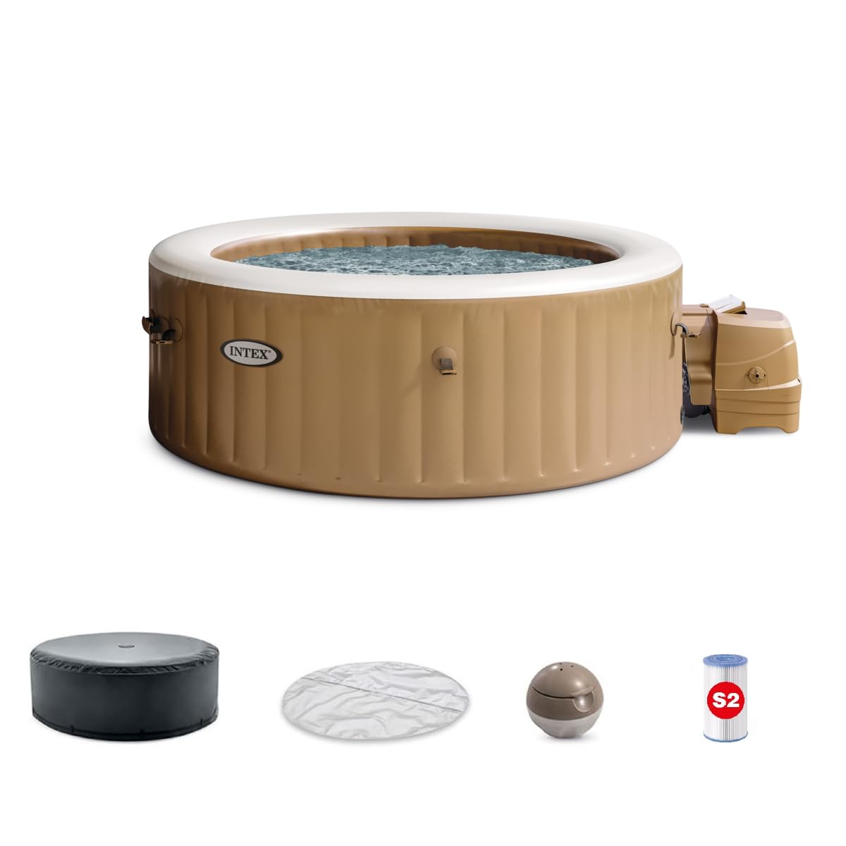 INTEX 28425EH PureSpa Bubble Massage Spa Set Outdoor Inflatable Portable Hot Tub, Includes Energy Efficient Spa Cover, Saltwater System Ready, 4 Person, 77in x 28in