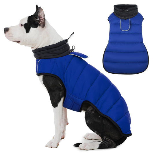 IDOMIK Dog Winter Coat, Warm Waterproof Dog Puffer Jacket with Harness Hole, Adjustable Reflective Snow Jacket Vest with Turtleneck, Pet Cold Weather Coats for Medium Dogs,Blue,M