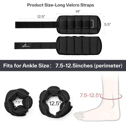 Sportneer Adjustable Weighted Ankle Weights Set 1 Pair 2 4 6 8 10 Lbs Leg Weight Straps for Women Men for Gym,Fitness, Workout,Walking, Jogging,1-5 lbs for Each Ankle, 1 Pair 2-10 lbs (Black)