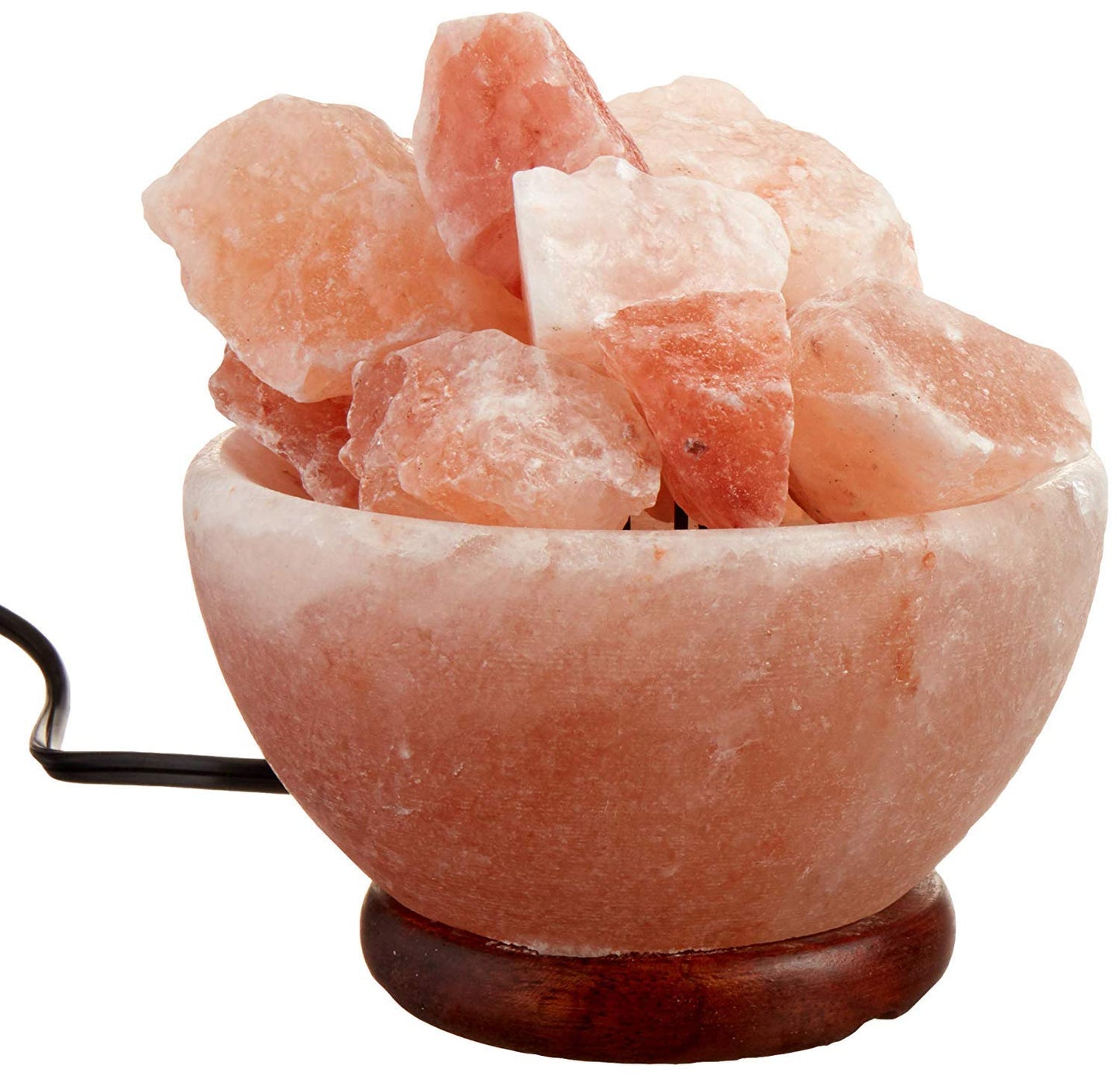 Spantik Himalayan Salt Lamp Bowl with Natural Crystal Chunks, Dimmer Cord and Classic Wood Base Premium Quality Authentic from Pakistan