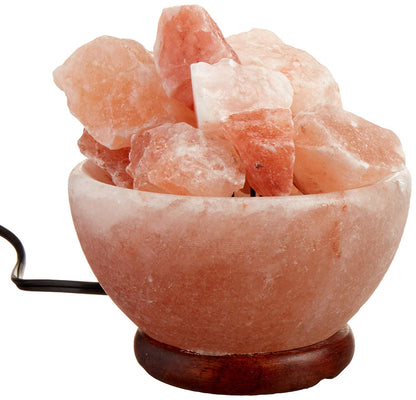 Spantik Himalayan Salt Lamp Bowl with Natural Crystal Chunks, Dimmer Cord and Classic Wood Base Premium Quality Authentic from Pakistan