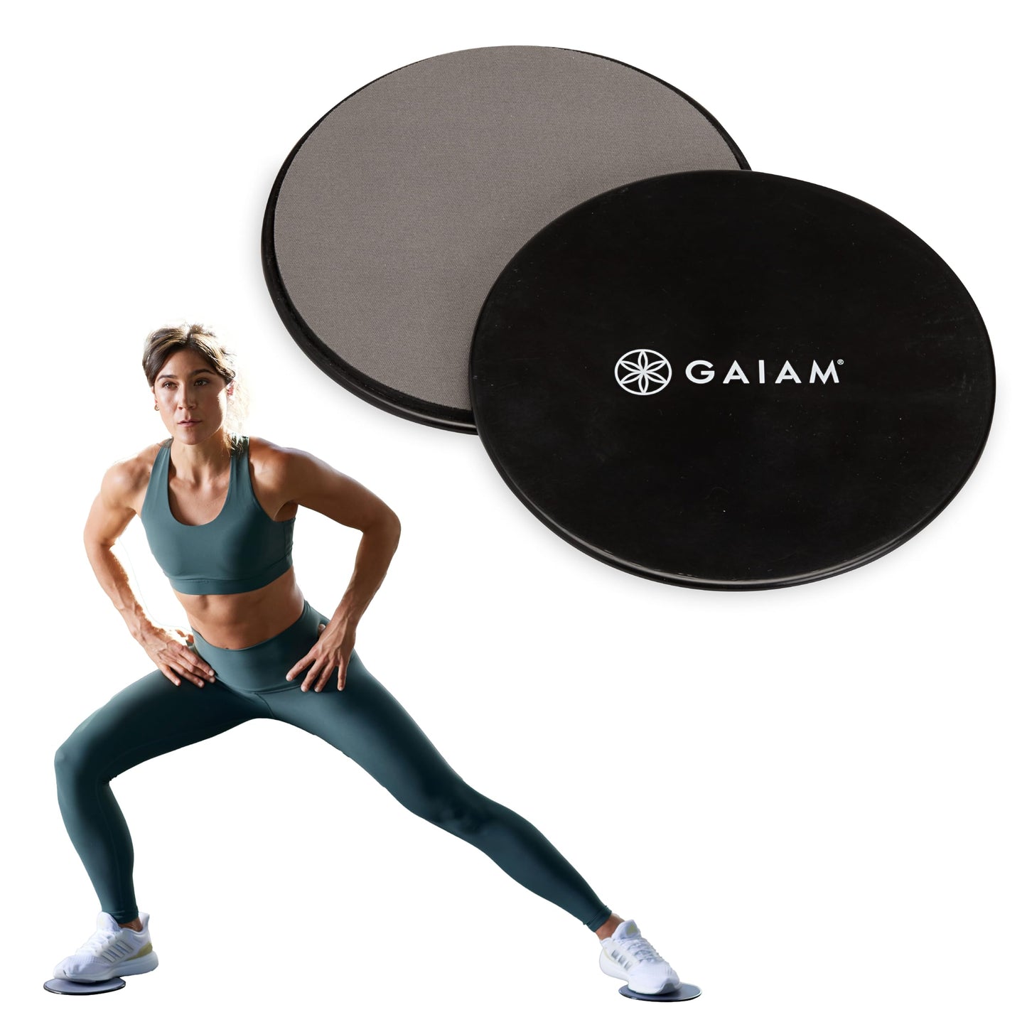 Gaiam Core Sliding Discs - Dual Sided Workout Sliders for Carpet & Hardwood Floor - Home Ab Pads Exercise Equipment Fitness Sliders for Women and Men, Grey/Black