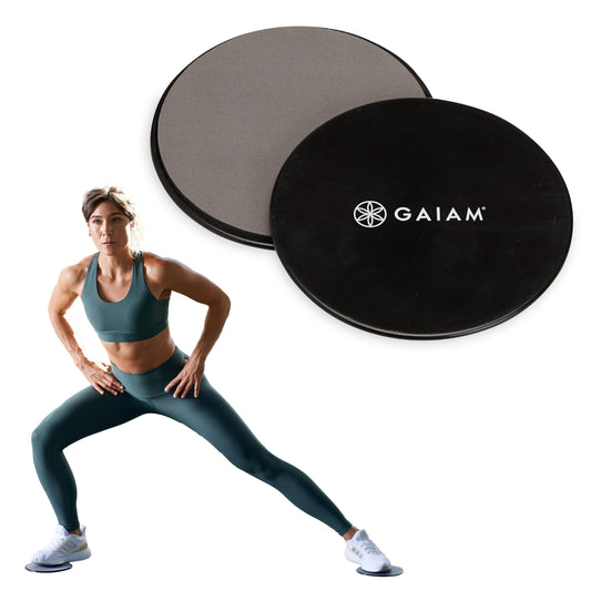 Gaiam Core Sliding Discs - Dual Sided Workout Sliders for Carpet & Hardwood Floor - Home Ab Pads Exercise Equipment Fitness Sliders for Women and Men, Grey/Black