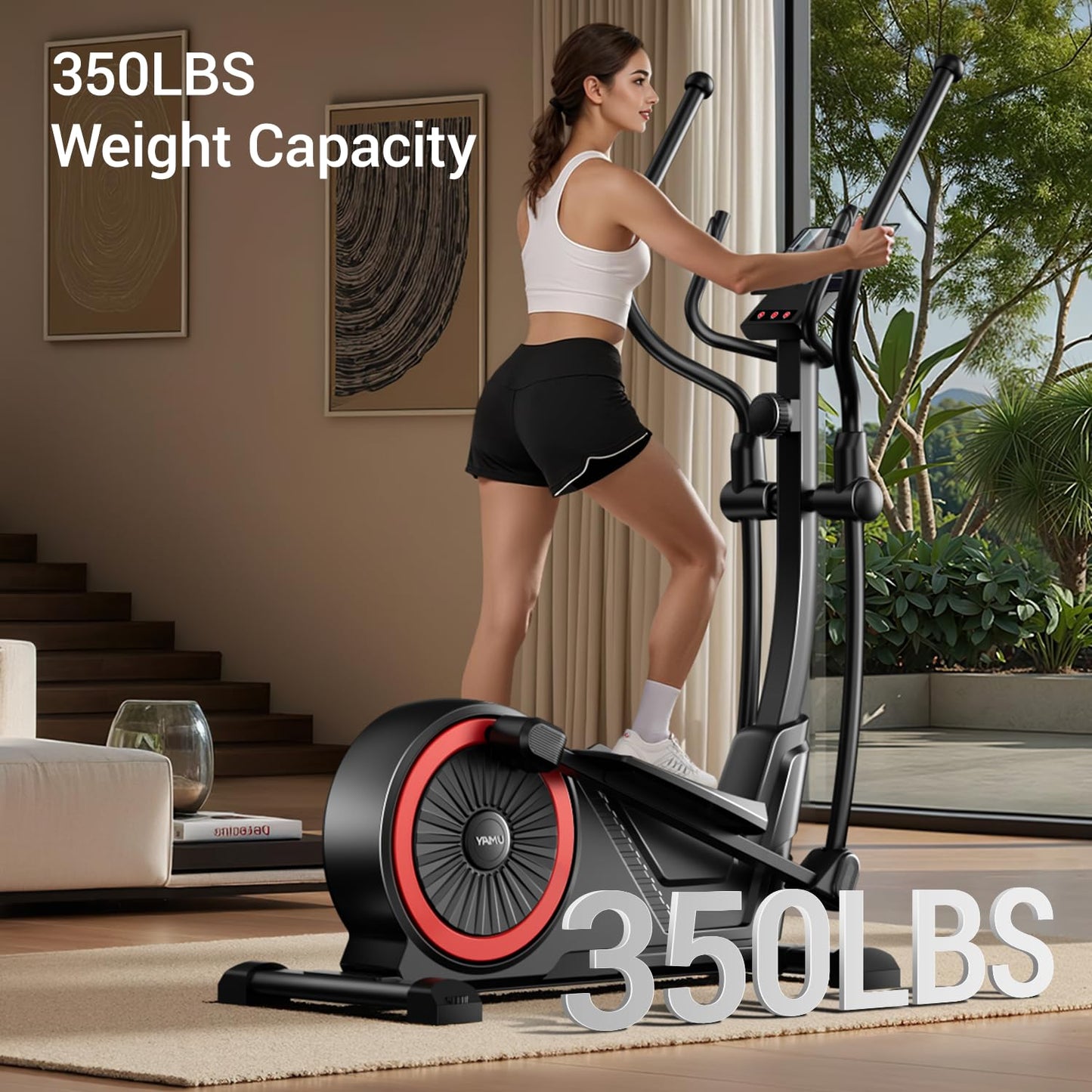 UMAY Elliptical Machine for Home, Elliptical Exercise Machine with 8 Levels Resistance & Pulse Rate Grips, Silent Magnetic Elliptical Trainer with 15.5" Stride and LCD Monitor, 350LBS Weight Capacity