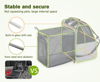 Pecute Cat Backpack Carrier, Expandable Cat Backpack for Cats Dogs up to 11 lbs, Pet Travel Backpack for Small Dogs Medium Cats, Cat Carrier with Ventilated Mesh, Safety Leash, Hiking Outdoor, Grey