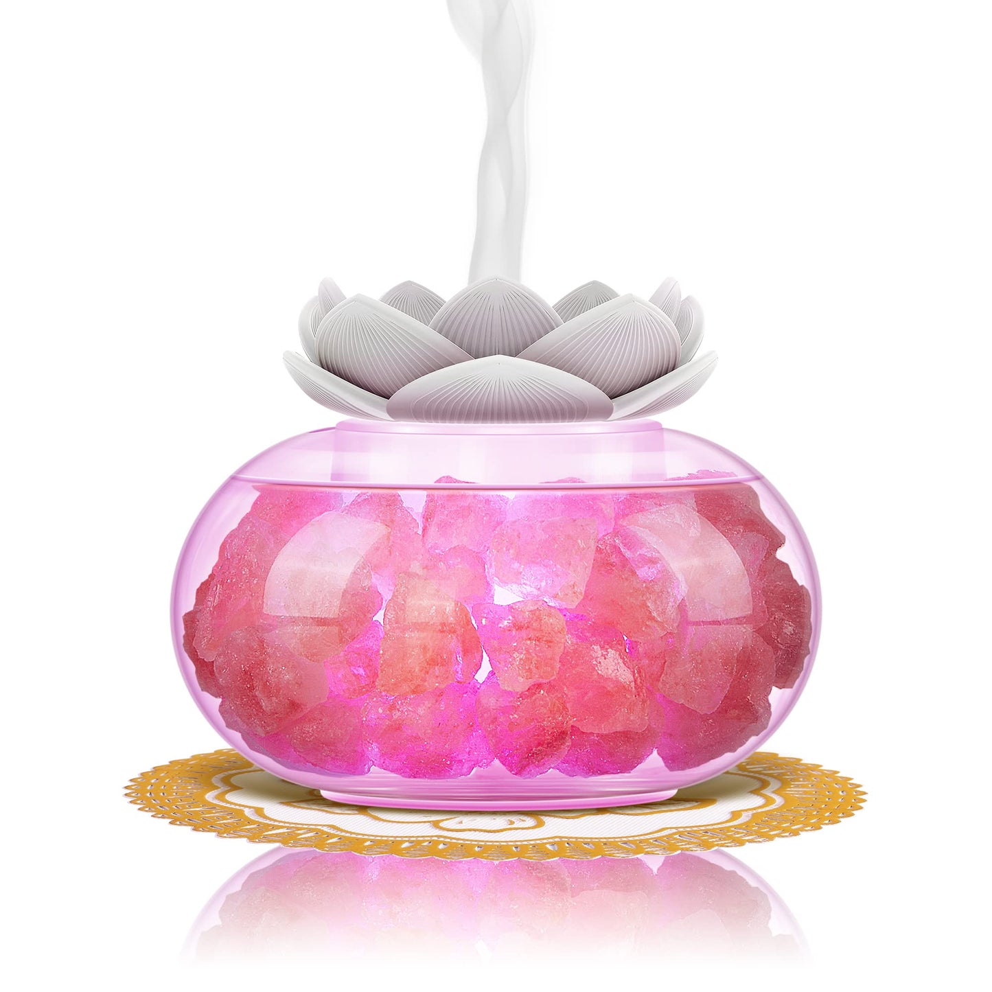 Essential Oil Diffusers Aromatherapy Diffuser: Vyaime Salt Lamp Diffuser for Home Bedroom Office, Pink Crystal Himalayan Cute Lotus Auto Shut-Off 7 Colors LED Night Light - V1103
