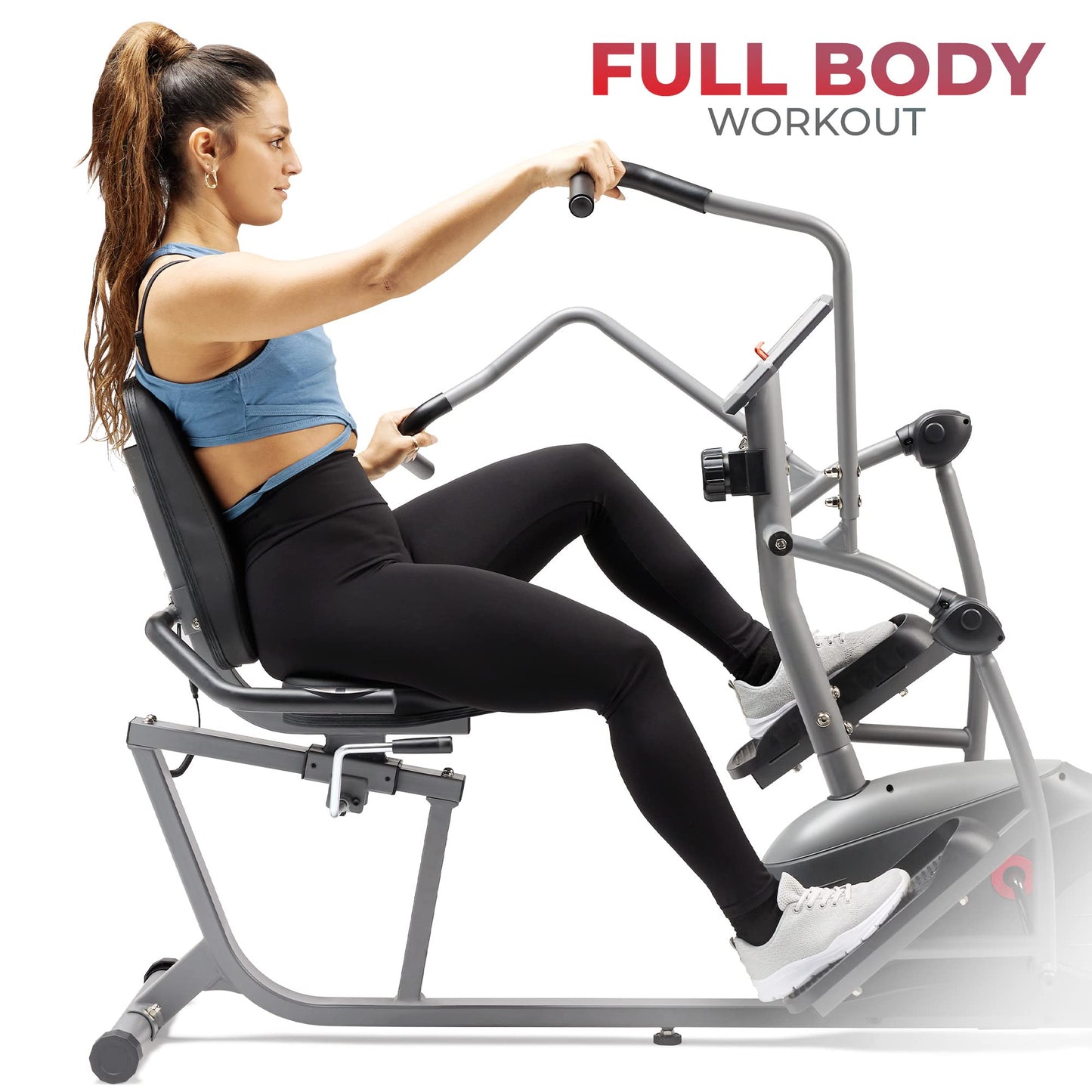 Sunny Health & Fitness Elliptical Recumbent Cardio Bike, Cross Trainer Cycle for Indoor Arm/Leg Home Exercise, Dual Stationary Handlebars Plus Easy Access Seat for Adults & Seniors w/App Connection