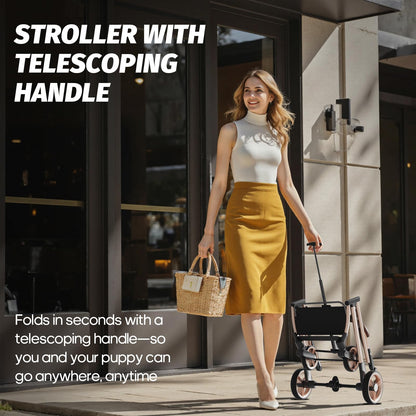 NUGUTIC Pet Stroller with 4 Wheels, Dog Stroller with Detachable Carrier, One-Click Folding Pet Travel Carrier for Small, Medium Dogs Cats up to 50lbs, 3 in 1 Multifunctional (Khaki)