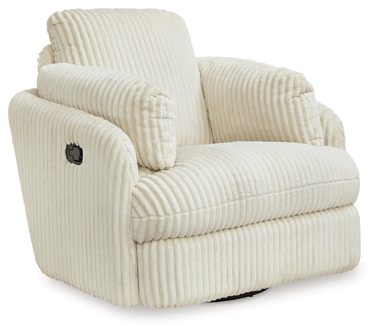 Signature Design by Ashley Tie-Breaker Cozy Contemporary Manual Press-Back Swivel Glider Rocker Recliner with 2 Bolster Pillows and Hidden Storage, White
