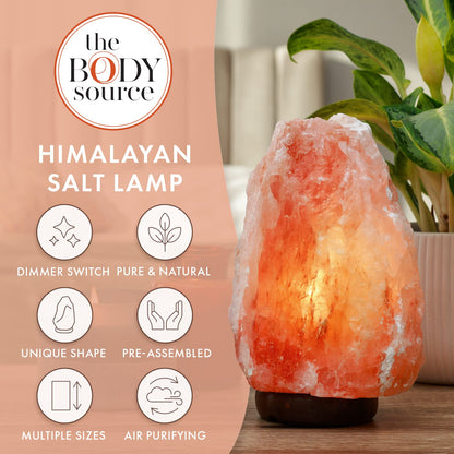 The Body Source Himalayan Salt Lamp 10-12 Inches (11-15lb) | Includes Dimmer Switch | Natural Salt Rock Lamp with Handcrafted Wooden Base & Night Light (Bulb Replacement)