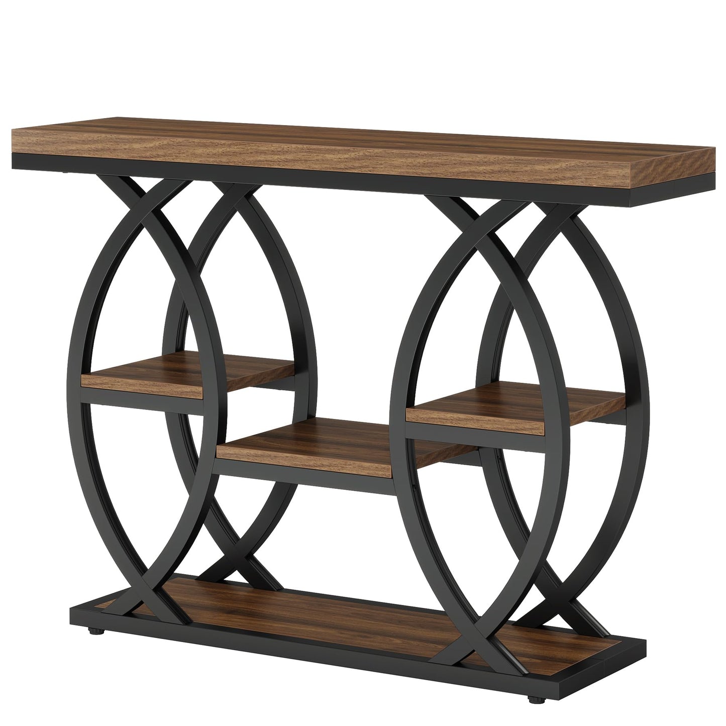 Tribesigns 39.4" Console Table, Industrial 4-Tier Sofa Table Entryway Table with Storage Shelves, Narrow Wood Accent Tables with Metal Frame for Small Spaces, Hallway, Foyer, Rustic Brown