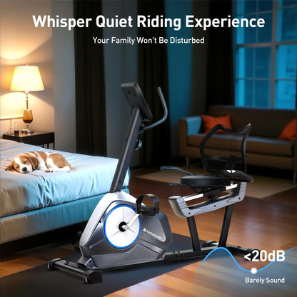 Alphaappliance Recumbent Exercise Bike for Home, Stationary Bikes with APP Compatible & 16-Level Resistance, Quiet Magnetic Indoor Bicycle for Seniors with 400LBS Weight Capacity & Adjustable Seat