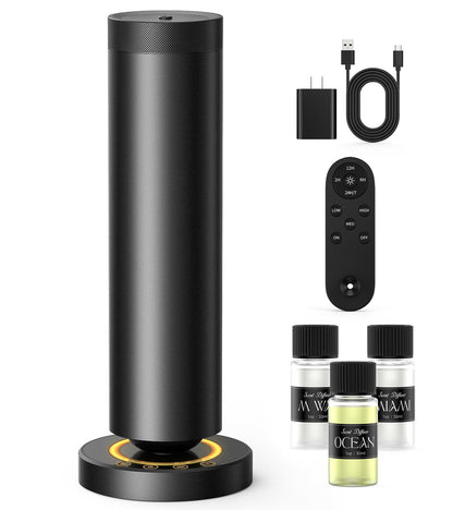 Dakomoda Waterless Diffuser with 90ML Essential Oils, Covers 1000 Sq Ft, Diffusers for Home Hotel, Adjustable Mist & Timer, Scent Diffuser Starter Kit with Night Light, Black