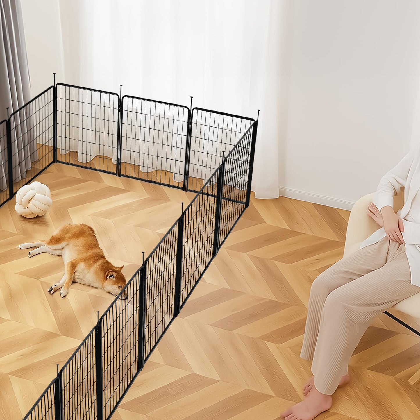 Amazon Basics Dog Playpen, 16 Panels Metal Fence with Door, Foldable for Indoor and Outdoor Use, Suitable for Small to Medium Sized Dogs, 24 Inch Height, Black