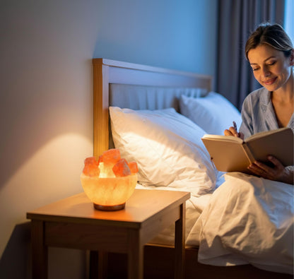 Spantik Himalayan Salt Lamp Bowl with Natural Crystal Chunks, Dimmer Cord and Classic Wood Base Premium Quality Authentic from Pakistan