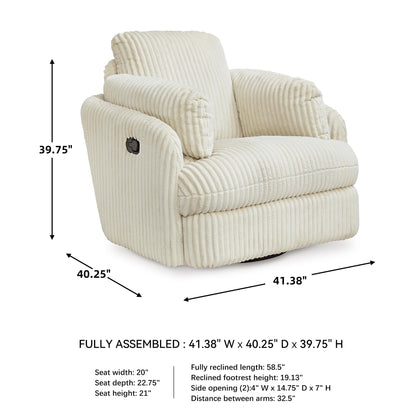 Signature Design by Ashley Tie-Breaker Cozy Contemporary Manual Press-Back Swivel Glider Rocker Recliner with 2 Bolster Pillows and Hidden Storage, White