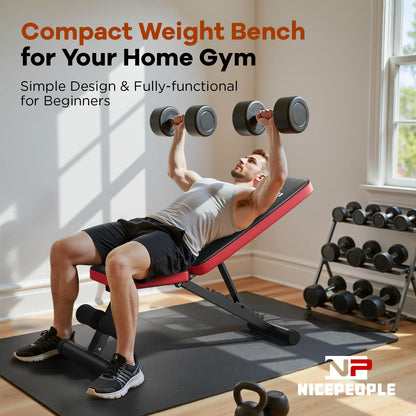 NICEPEOPLE Basic Weight Bench for Home Gym, 8 Backrests Adjustable Bench with 660LBS Weight Capacity for Chest Shoulders Arms Muscles, Foldable and Compact for Small Space Apartment Room
