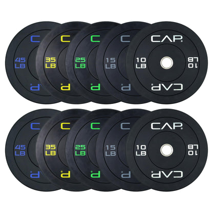 CAP Barbell 260 LB Economy Olympic Bumper Plate Set with Color Logo | Black
