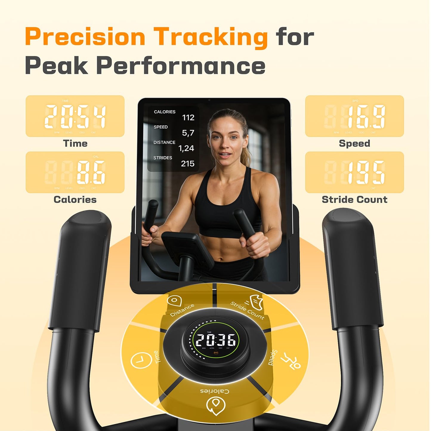 OWLSKY Elliptical Exercise Machine, Elliptical Machine for Home with Hyper-Quiet Magnetic Driving System, 16 Resistance Levels,300LBS