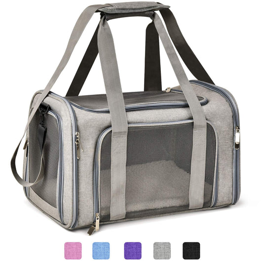 Henkelion Cat Carriers Dog Carrier Pet Carrier for Small/Medium Cats Dogs Puppies (Up to 15lbs), TSA Airline Approved Small Dog Carrier Soft Sided, Collapsible Waterproof Travel Puppy Carrier - Grey