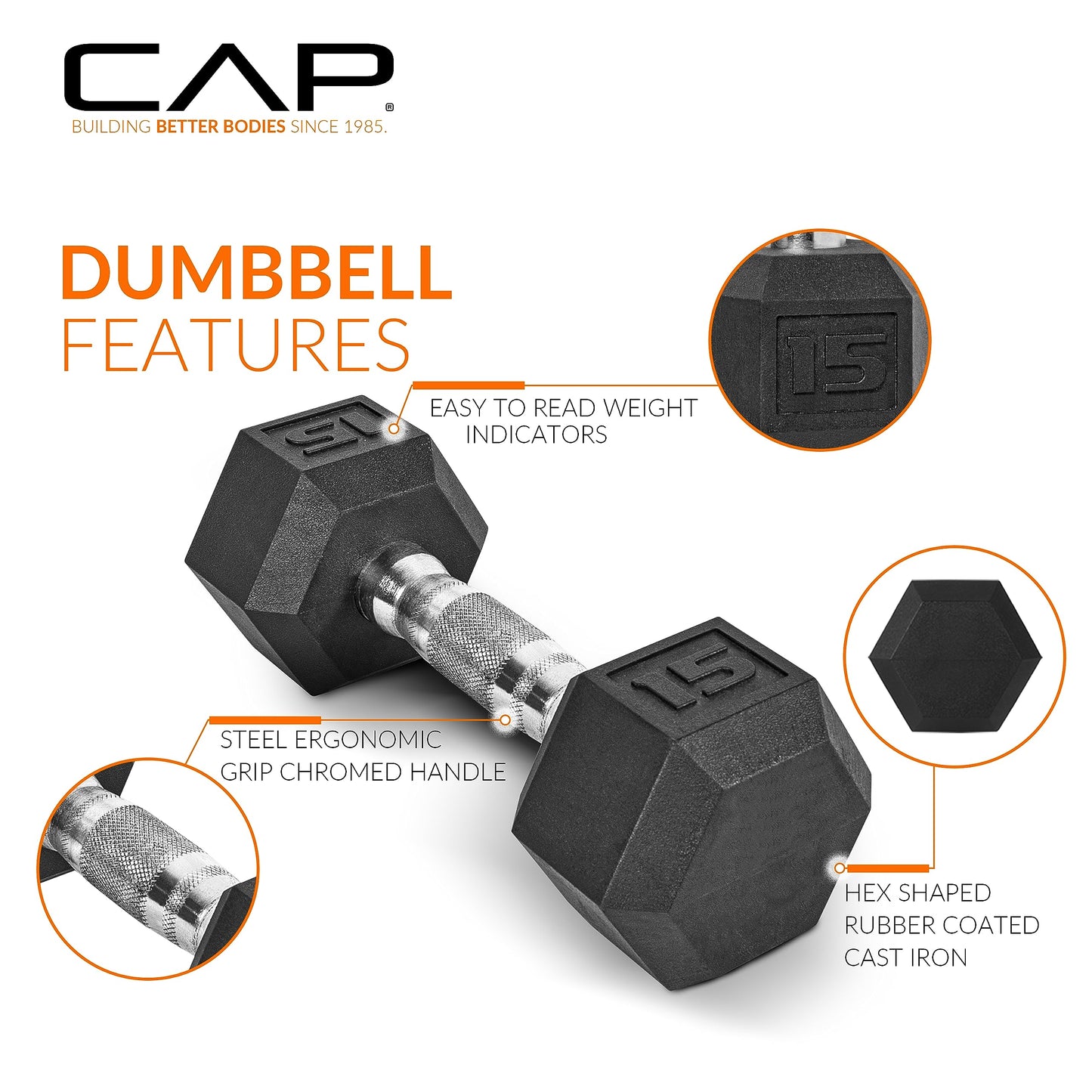 CAP Barbell 150 LB Rubber Coated Hex Dumbbell Hand Weight Set with Vertical Storage Rack - Chrome Handle | Black Rack
