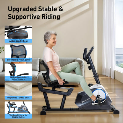 Alphaappliance Recumbent Exercise Bike for Home, Stationary Bikes with APP Compatible & 16-Level Resistance, Quiet Magnetic Indoor Bicycle for Seniors with 400LBS Weight Capacity & Adjustable Seat
