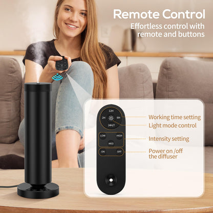 Dakomoda Waterless Diffuser with 90ML Essential Oils, Covers 1000 Sq Ft, Diffusers for Home Hotel, Adjustable Mist & Timer, Scent Diffuser Starter Kit with Night Light, Black