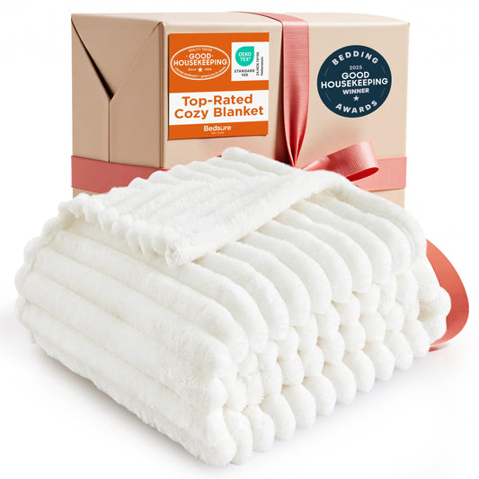 Bedsure GentleSoft White Throw Blanket for Couch - Cozy Soft Blankets for Women, Cute Small Fleece Throws for Girls, House Bedroom Decor Aesthetic Gift for Women, Off White, 50x70 Inches